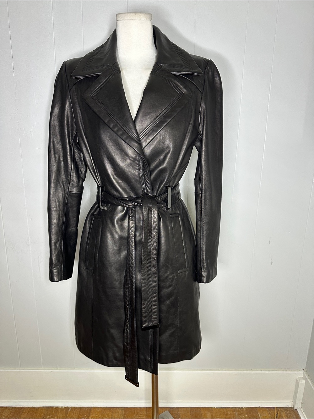 Vintage Wilson Leather Belted Black Buttery Soft Trench